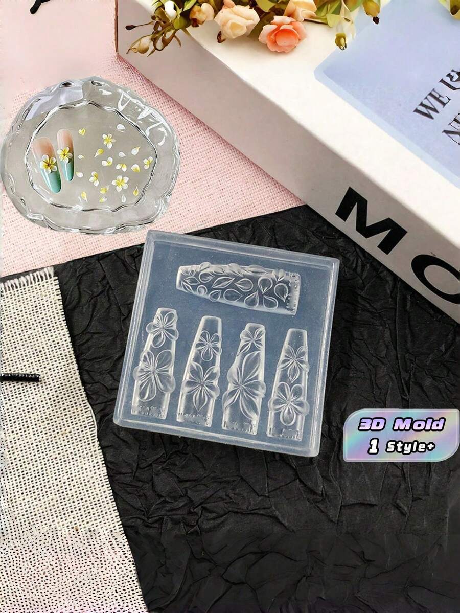 3D Flower Nail Art Mold, Camellia Orchid Lily 5-Petal Blossom Stamp Plate, Clear Silicone Stamping Tool For Spring Summer Nail Design - Clear - View 1