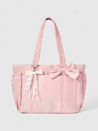 Kawaii Tipo de flor: Lazo de hilo de bordado 84225, Bolsa de viaje con múltiples bolsillos a prueba de salpicaduras, Correa diagonal de un solo hombro rellena de algodón, Fitness portátil, Grande