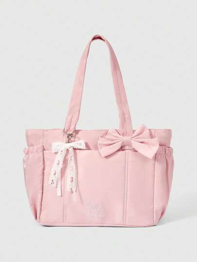 Kawaii Blumentyp: 84225 Stickgarn Schleife, spritzgeschützte Mehrfach-Tasche Reisebeutel, baumwollgefüllte Einzelschulter-Umhängetasche, tragbare Fitness, groß