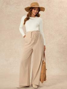 Boho Mama Women's Maternity Khaki Cotton Casual Pants – Adjustable Waist, Versatile, Everyday Style (Autumn) Fall - Khaki - View 6