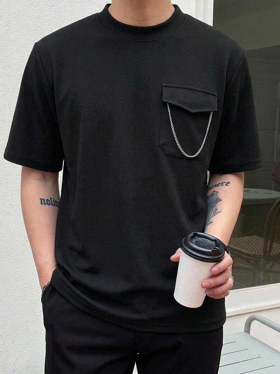 DAZY 男士夏季休閒百搭純色短袖T恤 - 黑色 - 查看 1