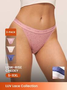 LUVLETTE 3-Pack Soft Airy Floral Lace Low-WaistUnderwear For Women Cheeky - Multicolor - View 1