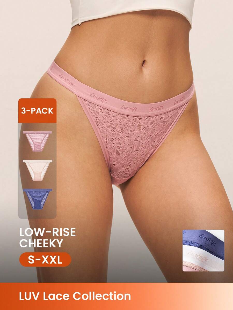 LUVLETTE 3-Pack Soft Airy Floral Lace Low-WaistUnderwear For Women Cheeky - Multicolor - View 1
