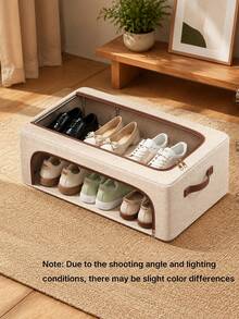 SHEIN Foldable Transparent Shoe Storage Box With Window, Reinforced Steel Frame, Space-Saving Under-Bed Storage, No Assembly Required, Perfect For Wardrobe, Bedroom, Entryway, Stackable Design, Dustproof Shoe Organizer. - View 2