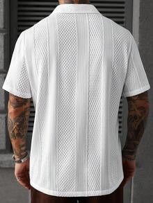 SLATEMANN Plus Size Men's Solid Color Textured Jacquard Short Sleeve Shirt Crochet Shirts Fishnet Men White Laced All Beach Summer Designer Mesh - White - View 2