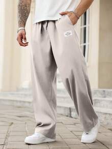Manfinity Homme Plus Size Men's Letter Print Denim Drawstring Waist Pocket Loose Casual Pants - Apricot - View 5