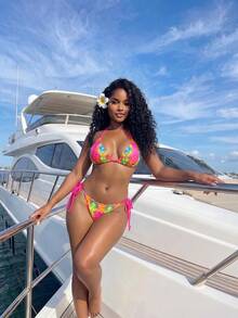 BamGleam Conjunto de bikini estampado de colores para mujer (diseño de estampado aleatorio) - Multicolor - Ver 7