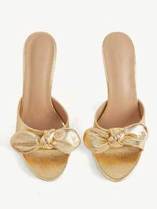 CUCCOO CHICEST Spring And Summer New Retro Gold Bow Stiletto Women's Sandals Open-Toed Mules Slippers Commuter Dating Party Versatile High Heels Women's Shoes - Gold - View 2