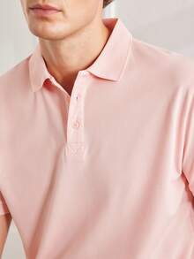 Officeau Men's Summer Lightweight Fabric Polo Shirt Slim Fit Short Sleeve Solid Color Collar Top, Suitable For Daily, Commute, Office, Light Sports - Dusty Pink - View 10