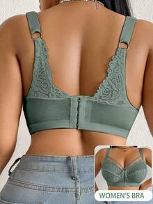 DesireSculpt Plus Size Lace Wire-Free Bra, 1pc - Army Green - View 2
