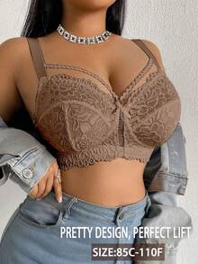 DesireSculpt Plus Size Lace Wireless Bra, 1pc - Coffee Brown - View 5