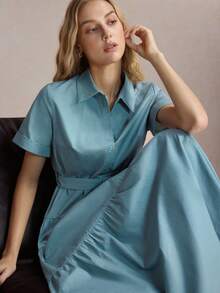 BizChic Adjustable Waist Patchwork Dress, Vintage French Elegant Business Formal Vacation Country Slouchy Date Daily Holiday Halloween Back To School Party Birthday Wedding Guest Church Special Occasion Slimming Elegant Sexy Versatile Summer Autumn Commute Office Outing Beach Gathering Social Holiday Shopping Travel Luxury - Blue - View 9