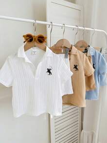SHEIN 兒童 6件組 小男孩休閒校園風舒適時尚極簡實用百搭可愛紋理短袖上衣與短褲 白色 - 彩色 - 查看 7