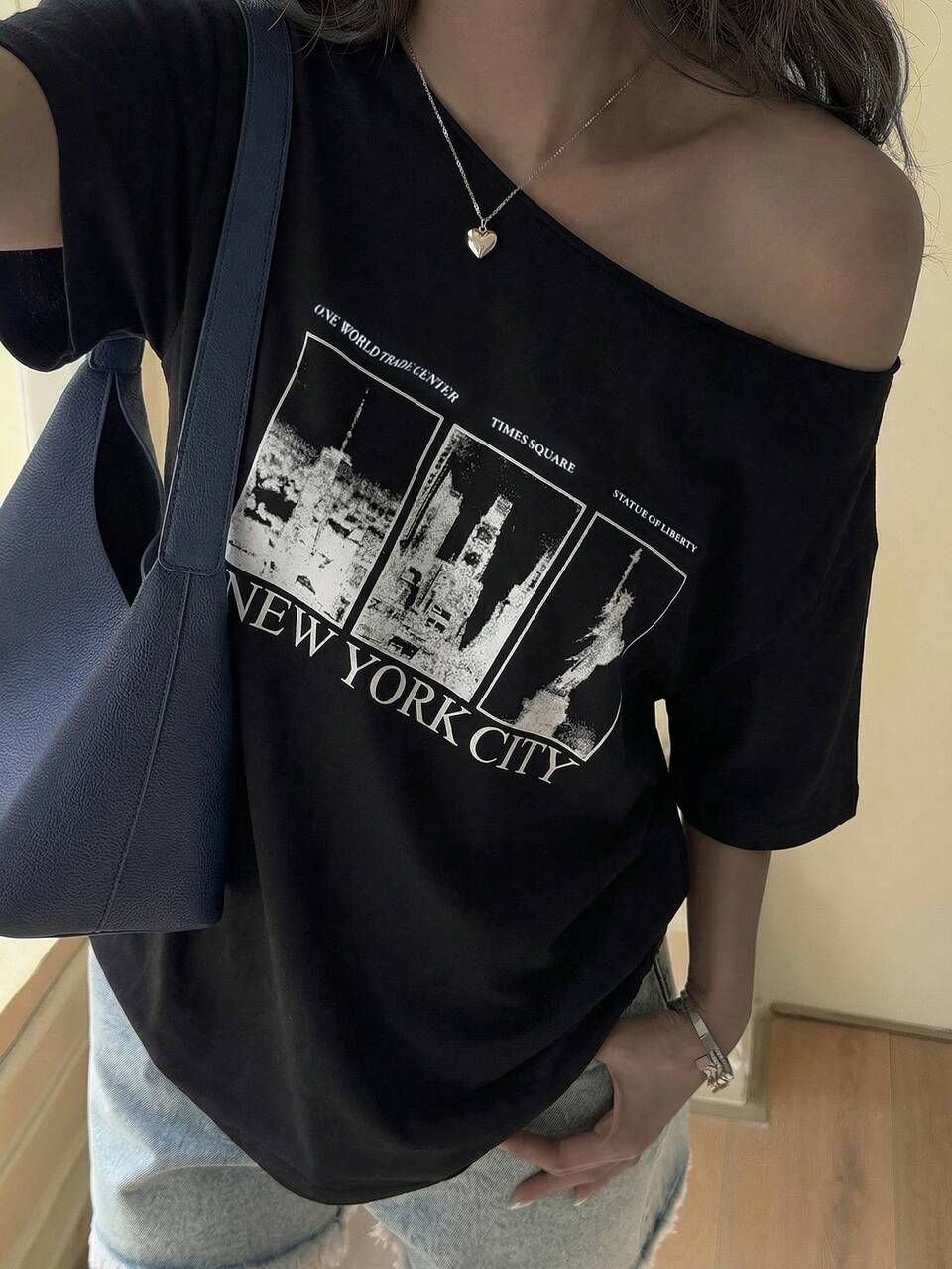 Teen GirlMinimalist Print Asymmetric Shoulder T-Shirt