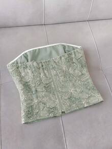 Franclia 女款優雅刺繡串珠平肩粉色上衣 - 綠色 - 查看 2