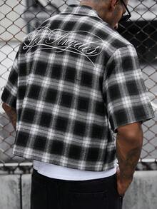 SLATEMANN Men's Plaid Short Sleeve Single-Breasted Casual Commuter Shirt - Black - View 7