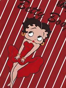 Betty Boop x SHEIN SHEIN EZwear 休閒圓領短袖寬鬆女款T恤 紅白條紋印花街頭風 日常外出夏季穿搭 - 彩色 - 查看 15