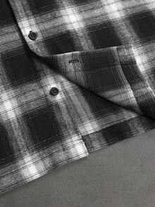 SLATEMANN Men's Plaid Short Sleeve Single-Breasted Casual Commuter Shirt - Black - View 4