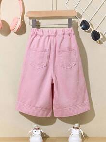 SHEIN LMoss Kids 女婴藏蓝色宽松牛仔裤 - 粉色 - 查看 2