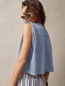 Bohemela Áo tank top không tay cổ tròn dành cho nữ đi nghỉ mát - Màu xanh lam - Xem 7
