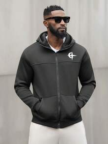 thenoahjr thenoahjr Men Oversized Zip-Up Hoodie Sweatshirt, Comfortable Street Style Urban Fashion Casual Sports Hoodie For Winter, Fall, Long Sleeve Top, Y2K - Black - View 6