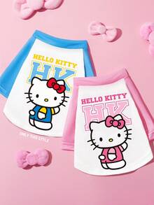 HELLO KITTY AND FRIENDS | SHEIN 可愛卡通貓咪印花寵物休閒T恤，肩袖設計，柔軟舒適面料，透氣親膚，適合日常外出與居家穿著，尺寸XXS至XXXXXL，適用於各種體型的貓狗 - 天藍色 - 查看 2