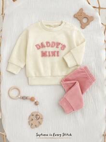 Cozy Pixies 新生兒可愛套裝，字母刺繡 DADDY'S MINI，休閒日常穿著，秋冬款 - 粉色 - 查看 8