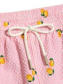 Horizaway Men's Striped Lemon Print Beach Shorts - Pink - View 5