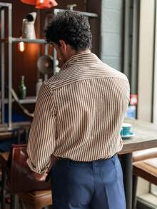 YOUESAWY YOUESAWY Camisa de manga larga con cuello vuelto, diseño de tela texturizada con rayas y pliegues, de ajuste holgado, de poliéster ligero, estilo minimalista vintage, adecuada para salidas casuales, el hogar y el transporte - Marrón - Ver 2