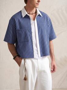 TONEVAULT Men's Plaid Patchwork Casual Shirt - Multicolor - View 2