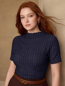 MOTF PREMIUM WOMEN'S PLUS SIZE SPRING/SUMMER MOCK NECK SHORT SLEEVE TOP - Royal Blue - View 1