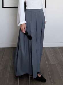 Solavon Women's Solid Color Elegant Commuter Pleated Skirt - Grey - View 5
