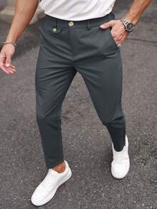 Manfinity Mode Pantalones largos de unicolor versátiles y casuales para el hombre para ir al trabajo - Gris Oscuro - Ver 1