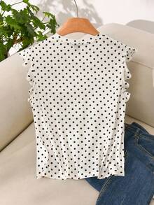 Story & Sage Casual Vacation Women's T-Shirt Spring Summer Fitted Polka Dot T-Shirt Ruffle Sleeve T-Shirt Black And White T-Shirt Elegant Office Business White Top - Black and White - View 3
