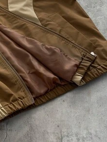 AXEPEAK Men's Embroidered Contrast Color Zipper Placket Long Sleeve Versatile Jacket - Brown - View 6