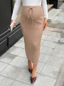 MaterniWear Maternity Khaki Knit Skirt – Autumn – Suitable For Both Elegant And Casual Looks. Winter - Khaki - View 9