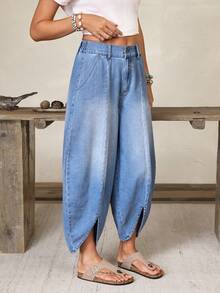 EMERY ROSE Women's Pocket Tapered Casual Loose Fit Jeans - Blue - View 4