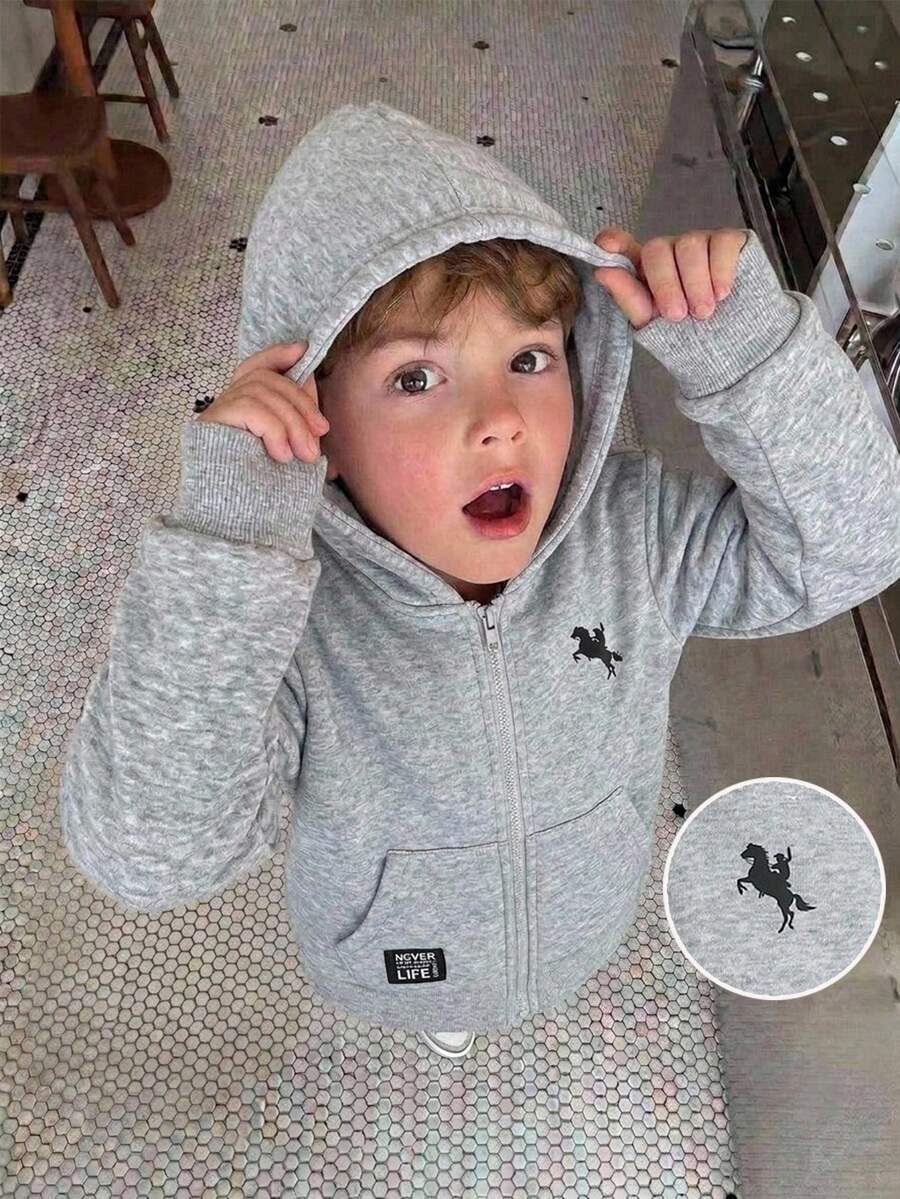 SHEIN Young Boy Casual Comfortable Hooded Zip-Up Sweatshirt In Fall/Winter - Light Grey - View 1
