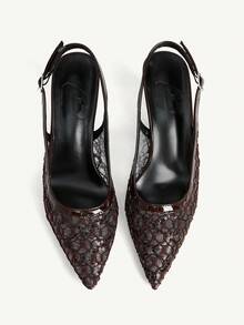 CUCCOO CHICEST Ladies Spring And Summer New Brown Lace Sequins Pointed Empty Shoes Outside Breathable Mesh Elegant High Heels Fall Shoes - Coffee Brown - View 2