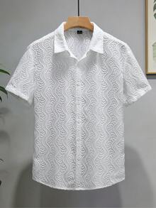 VENTUSAIL 男士刺繡休閒單排扣短袖襯衫，適合海邊旅行 - 白色 - 查看 5