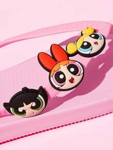 THE POWERPUFF GIRLS X SHEIN 卡通夾腳拖鞋，EVA輕量材質，腳趾保護，透氣快乾，柔軟舒適，適合室內、淋浴或海邊等多種場合使用，夏季服飾，春季服飾，海灘，度假 - 珊瑚粉 - 查看 3