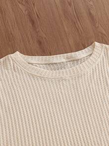 ESTAVOR Camiseta holgada de punto de gofre de color sólido para hombre - Caqui - Ver 5