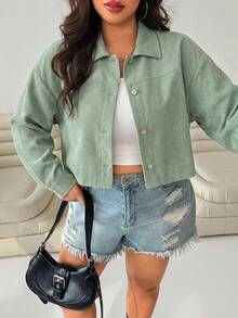 SHEIN EZwear Women's Plus Size Mint Green Cropped Jacket Fall - Mint Green - View 5