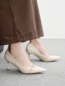 CUCCOO BIZCHIC 女款時尚性感尖頭高跟鞋，適合通勤、約會、派對及其他場合，春假、復活節、聖誕節鞋款 - 米色3 - 查看 5