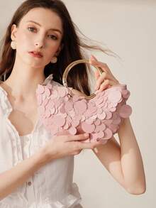 MOTF Bolso de mano de mujer con lentejuelas rosas, asa redonda, bolso semi-redondo exquisito, brillante y sencillo, adecuado para citas y fiestas, vacaciones de verano, viajes, , playa, bohemio, a juego - Rosa Pálido - Ver 7