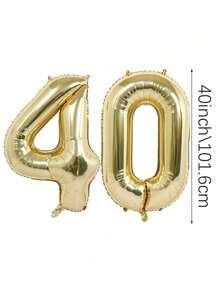 MINKOJA 2pcs 40 Inch (Approx 101.6 Cm) Platinum Giant Number Helium Foil Balloons, Large Digit Balloons For Birthday Party, Graduation, Anniversary, Party Decor - gold - View 22