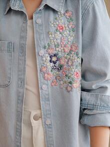 Anewsta New Girls' Luxurious Heavy Embroidery Casual Vacation Blue Shirt, Summer Promotion - Blue - View 1