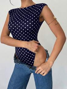 Firerie 女款優雅浪漫時尚通勤性感風波點印花連身衣，適合派對、度假、返校、浪漫約會、婚禮與生日 - 藏蓝色 - 查看 8