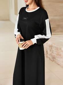 Yasmyna Spring/Autumn Crew Neck Patchwork Black & White Contrast Casual Dress - Black and White - View 2