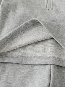 SHEIN 女童 2 件組針織衛衣 單面刷毛 半拉鍊套頭上衣 休閒經典百搭 淺灰色 返校季秋季套裝 - 灰色 - 查看 8